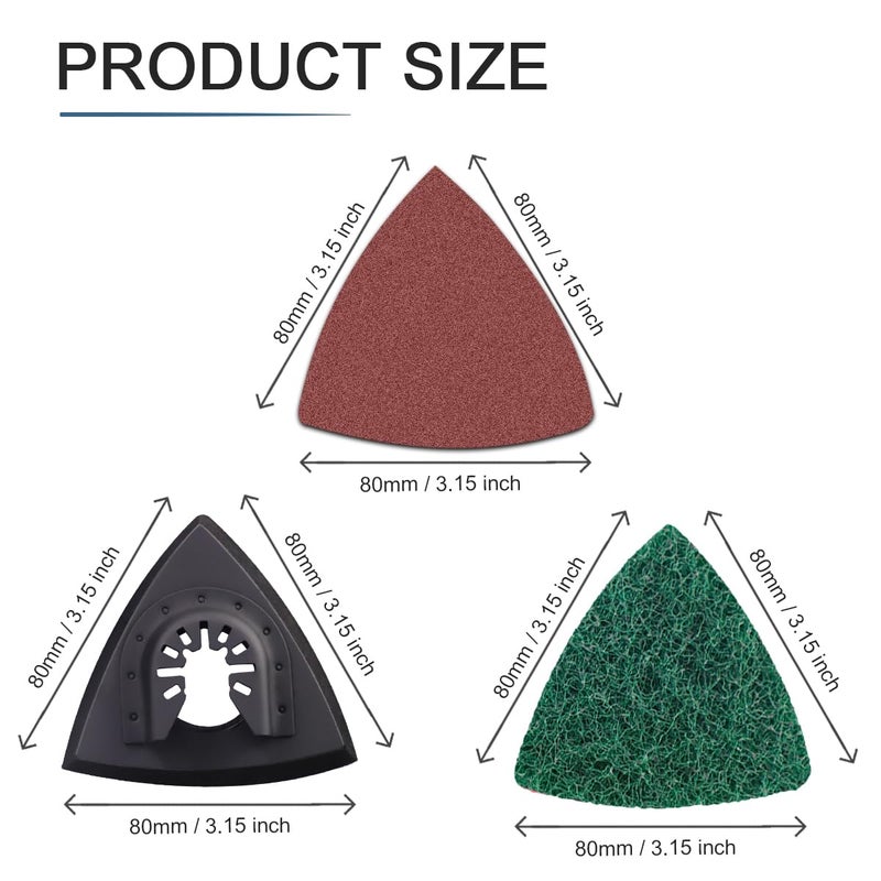 VRKET 133PCS Oscillating Tool Sanding Pads Kit,125 Sandpaper, 2 Triangular Sanding Pads and 6 Triangular Scrubbing Pads for Surface Sanding,Mechanical Maintenance Cleaning,Polishing,Deburring - Image 4